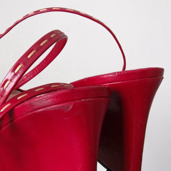 FRANCO SARTO Red Ankle Strap Wedge Heels Open Toe Sandals Sexy Chic Pair! - Picture 7 of 13